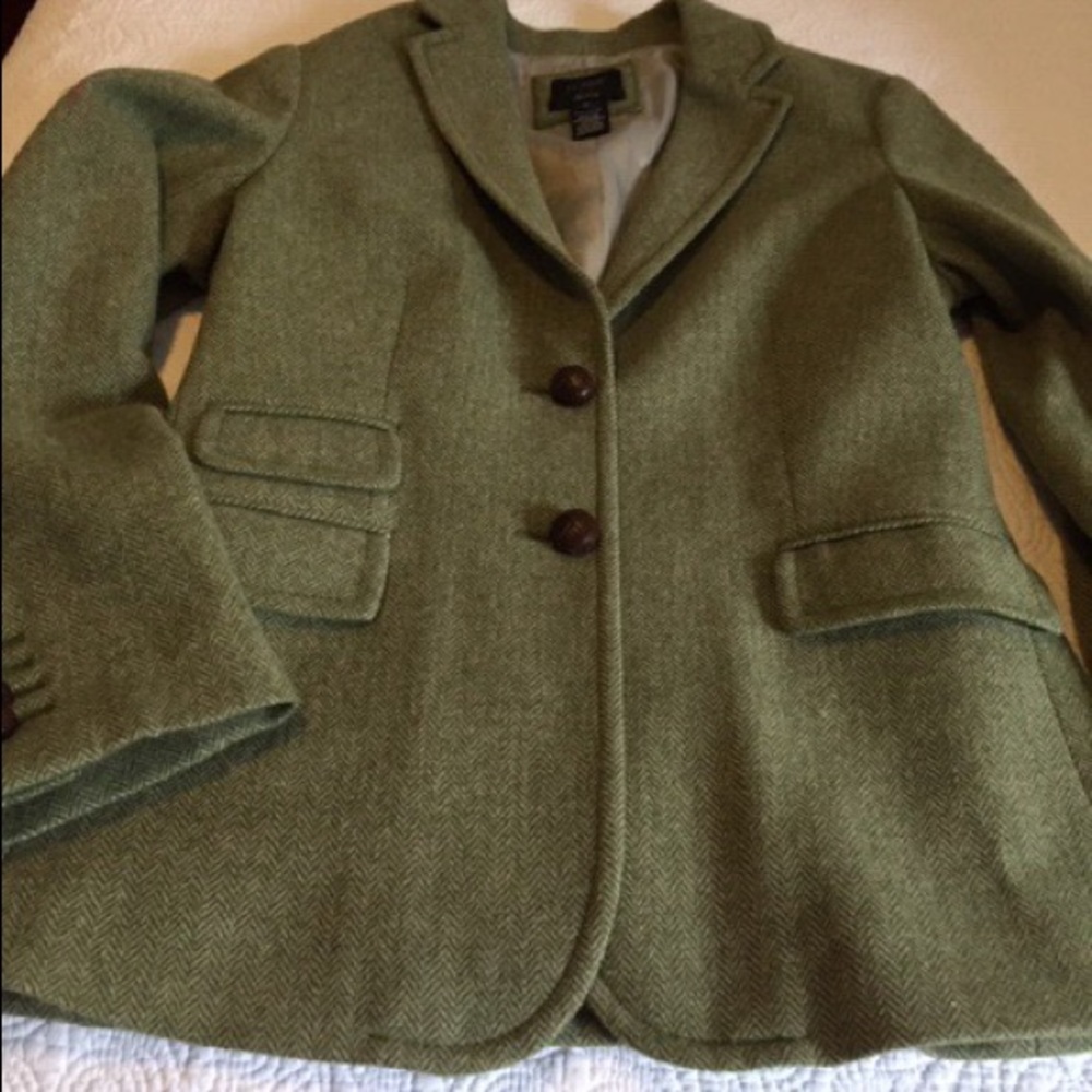 J Crew Green Herringbone Hacking Blazer Size 10